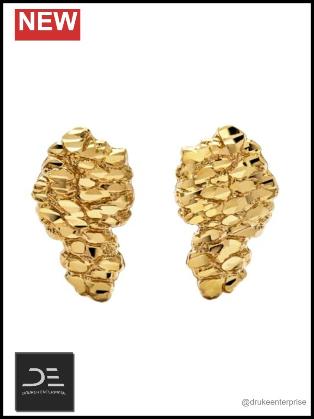 10K Yellow Gold Nugget Earrings 0.64x0.39 Inches
